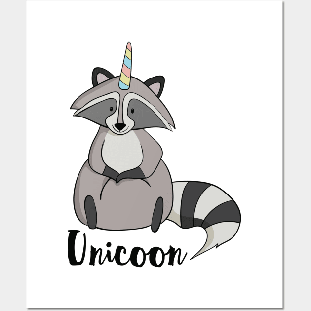 Unicoon, Funny Raccoon With Unicorn Horn Wall Art by Dreamy Panda Designs